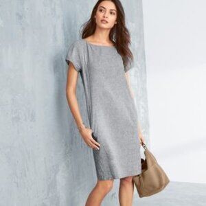 Eileen Fisher Dress, Pockets, Navy|White Pinstripe with pockets-Size Medium